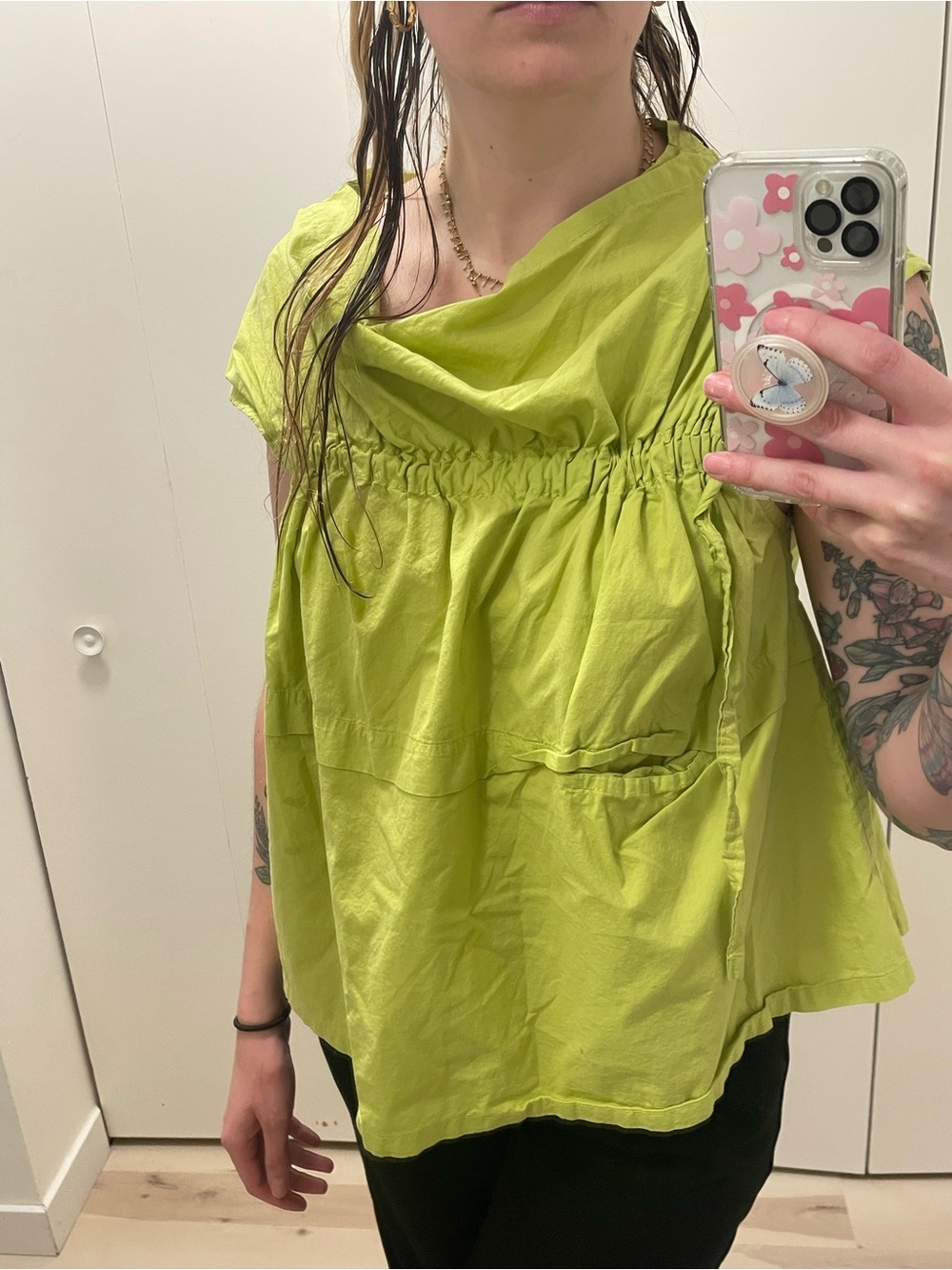 Art to Wear Gathered Cowl-Neck Women's Top in Lime Green
